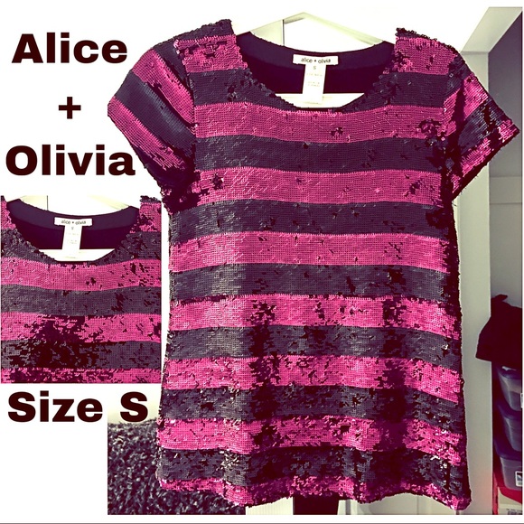 Alice + Olivia | Tops | Alice Olivia Black Pink Striped Sequin Top S |  Poshmark